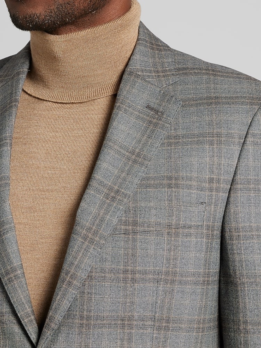 Joseph Abboud Light Gray Plaid Sport Coat with Subtle Tan Windowpane